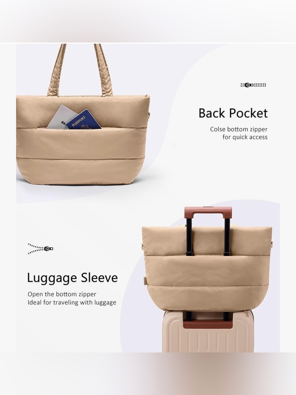 Puffer Tote Bag for Women, Lightweight Puffy Tote with Compartments, crossbody - Picture 2 of 8